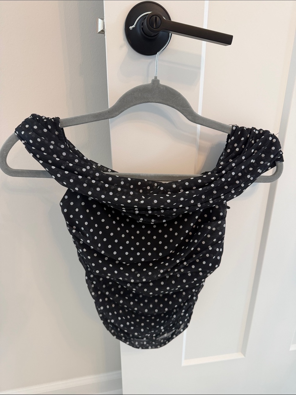 Alice + Olivia Black and White Polka Dot Off-Shoulder Top